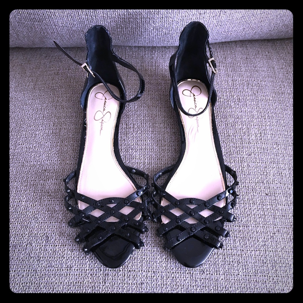 Jessica Simpson patent leather ankle strap sandals
